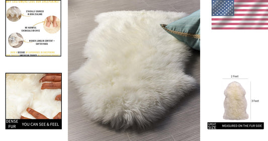 Genuine New Zealand Lambskin Rug - Soft Fluffy Fur - Perfect for Living Room