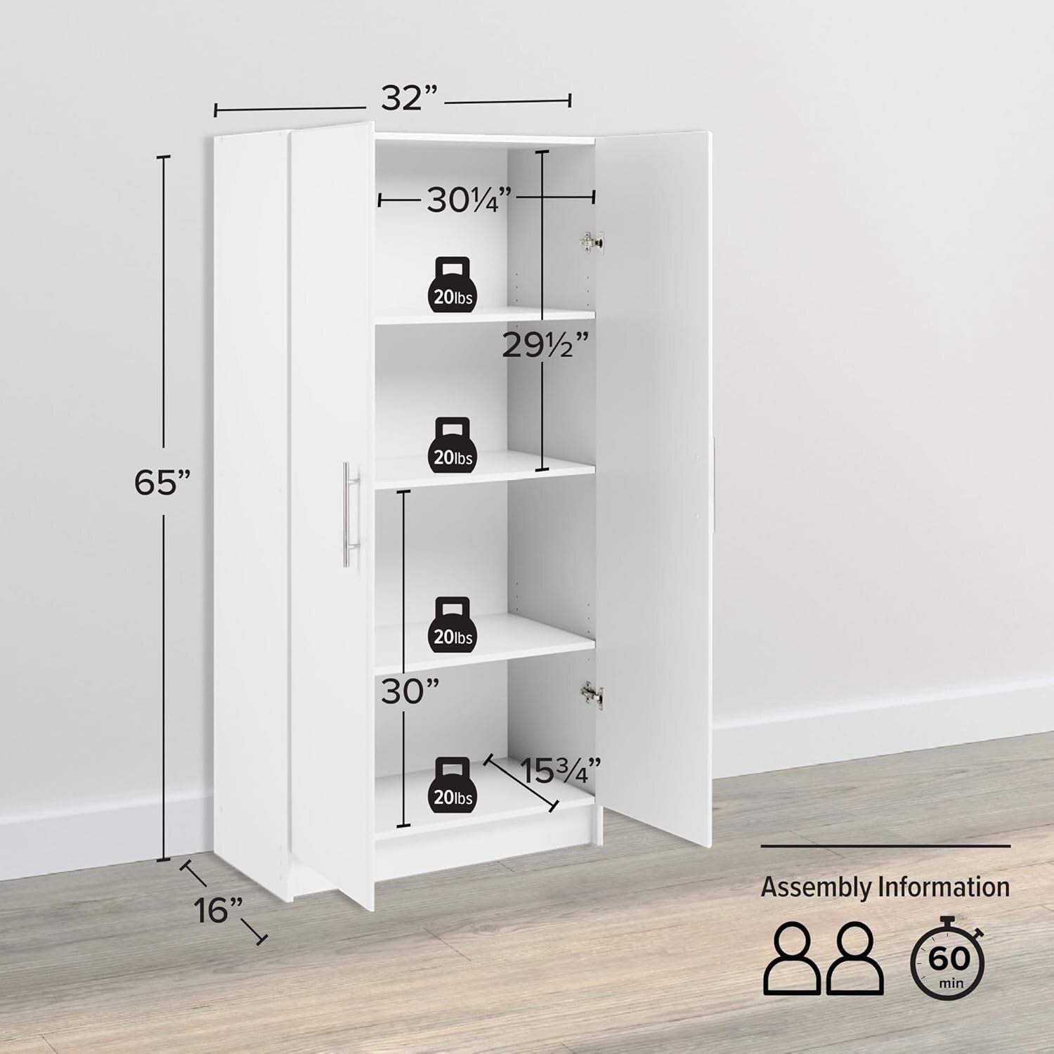 Elite 2-Door Tall Storage Cabinet with Adjustable Shelves for Home Organization