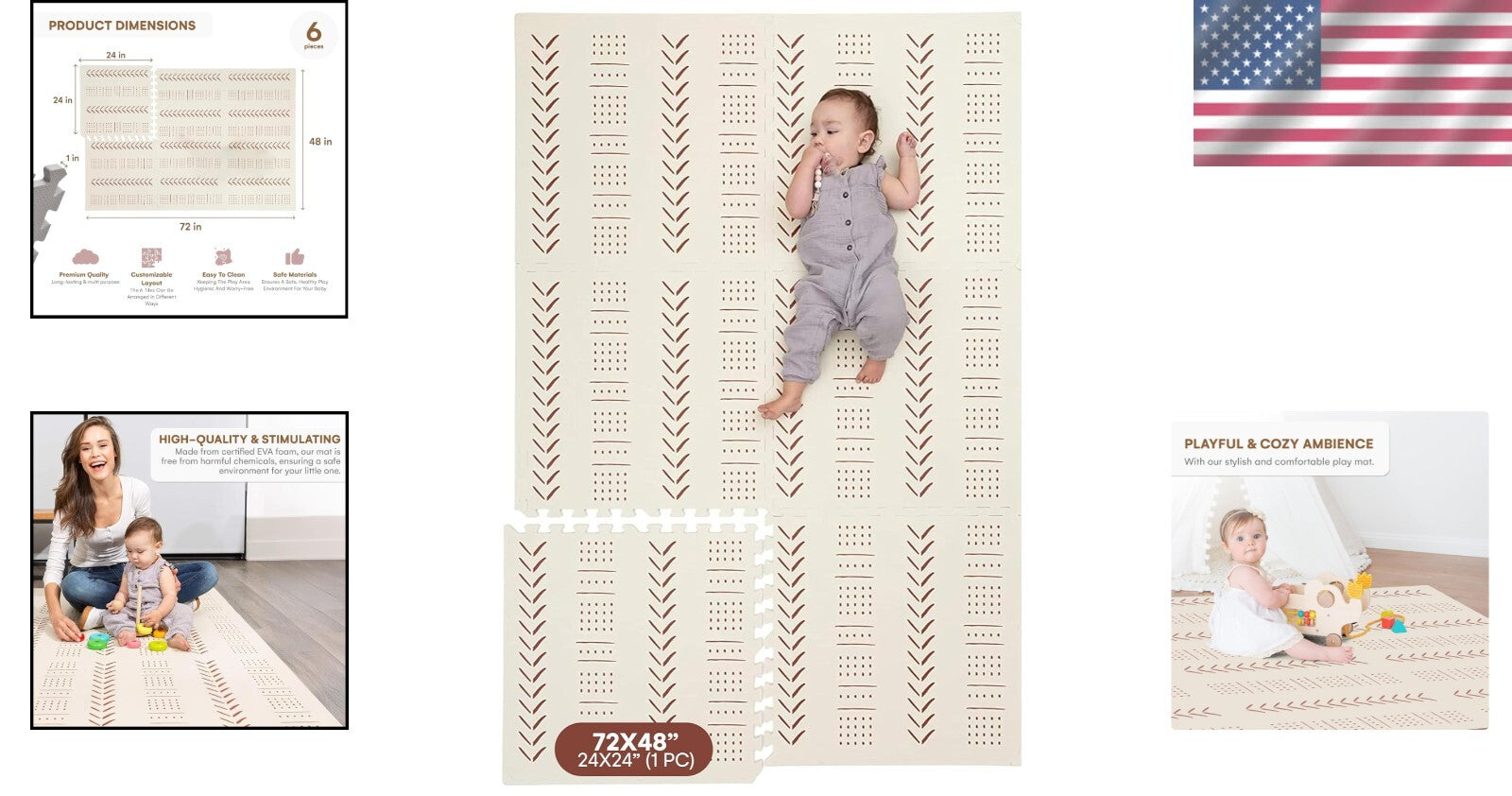Extra-Large 72" x 48" Interlocking Play Mat - Safe Crawling Surface for Infants