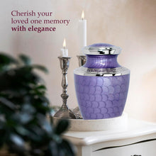 Load image into Gallery viewer, Elegant Brass Cremation Urn for Adult Ashes - Lavendar with Silver Lining