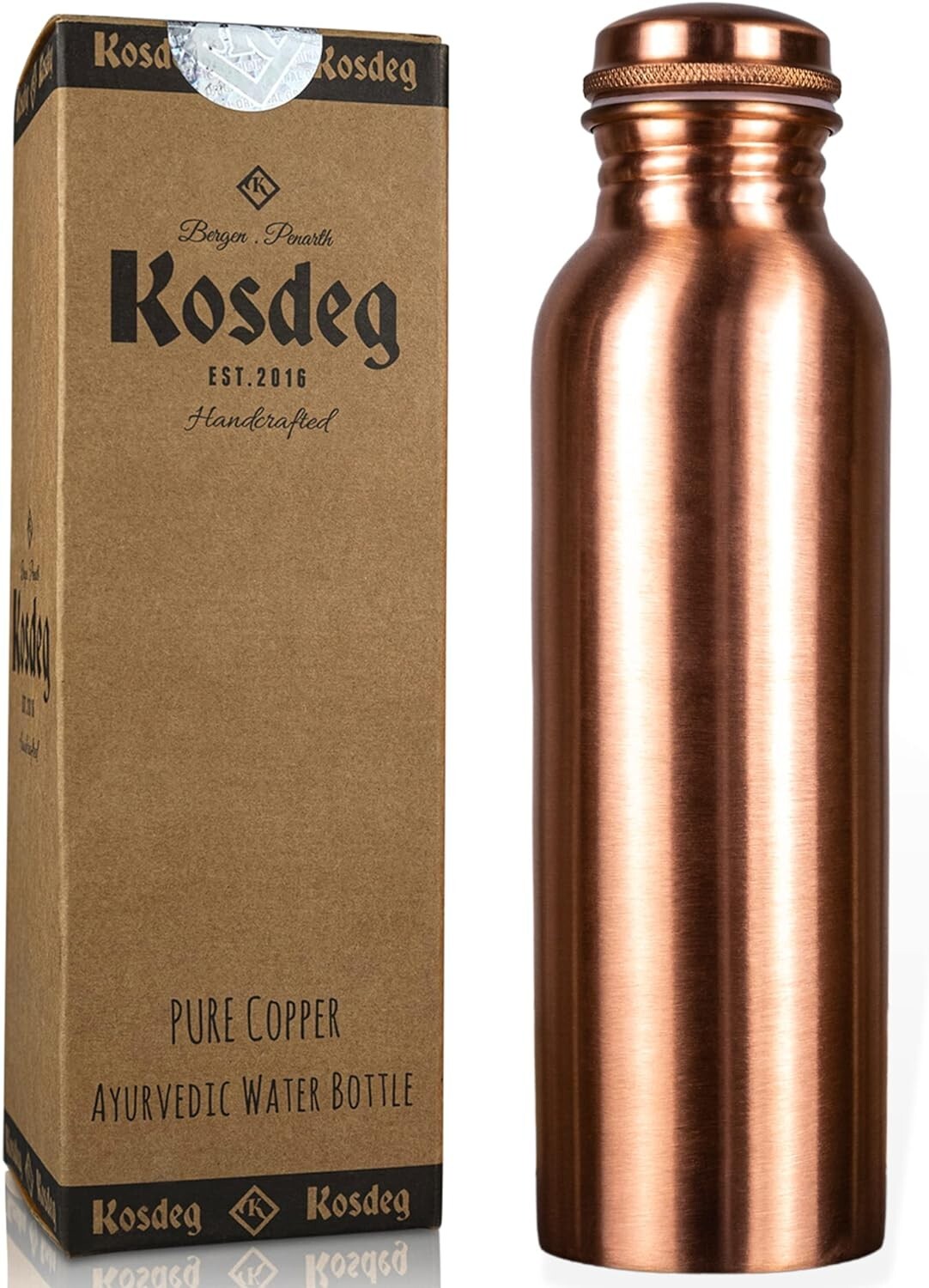 Rustic 34oz Copper Water Bottle - Handmade & Leak-Proof for Health Enthusiasts