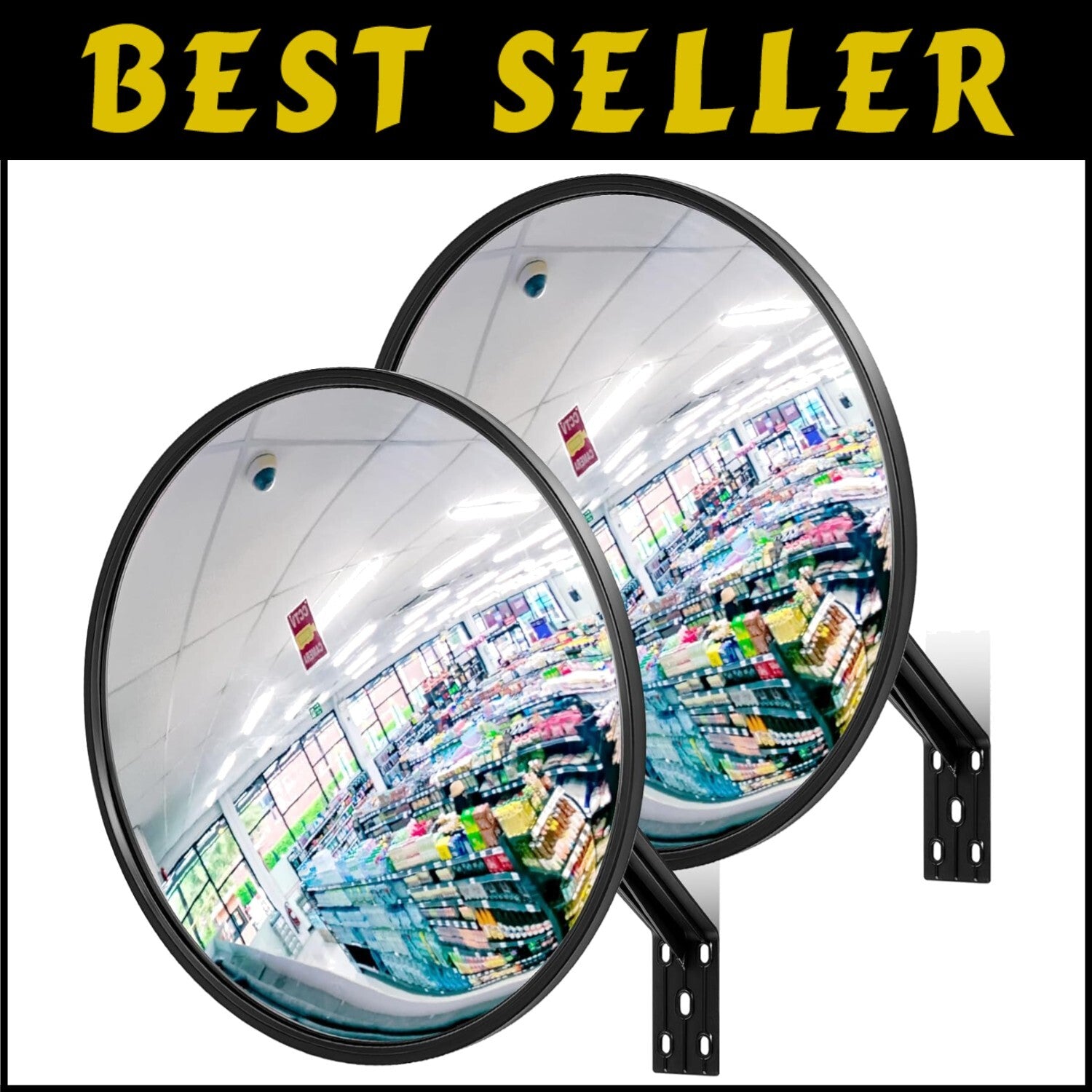 Durable Acrylic 24-Inch Convex Traffic Mirrors with Mounting Bracket - 2-Pack