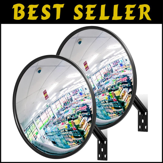 Durable Acrylic 24-Inch Convex Traffic Mirrors with Mounting Bracket - 2-Pack
