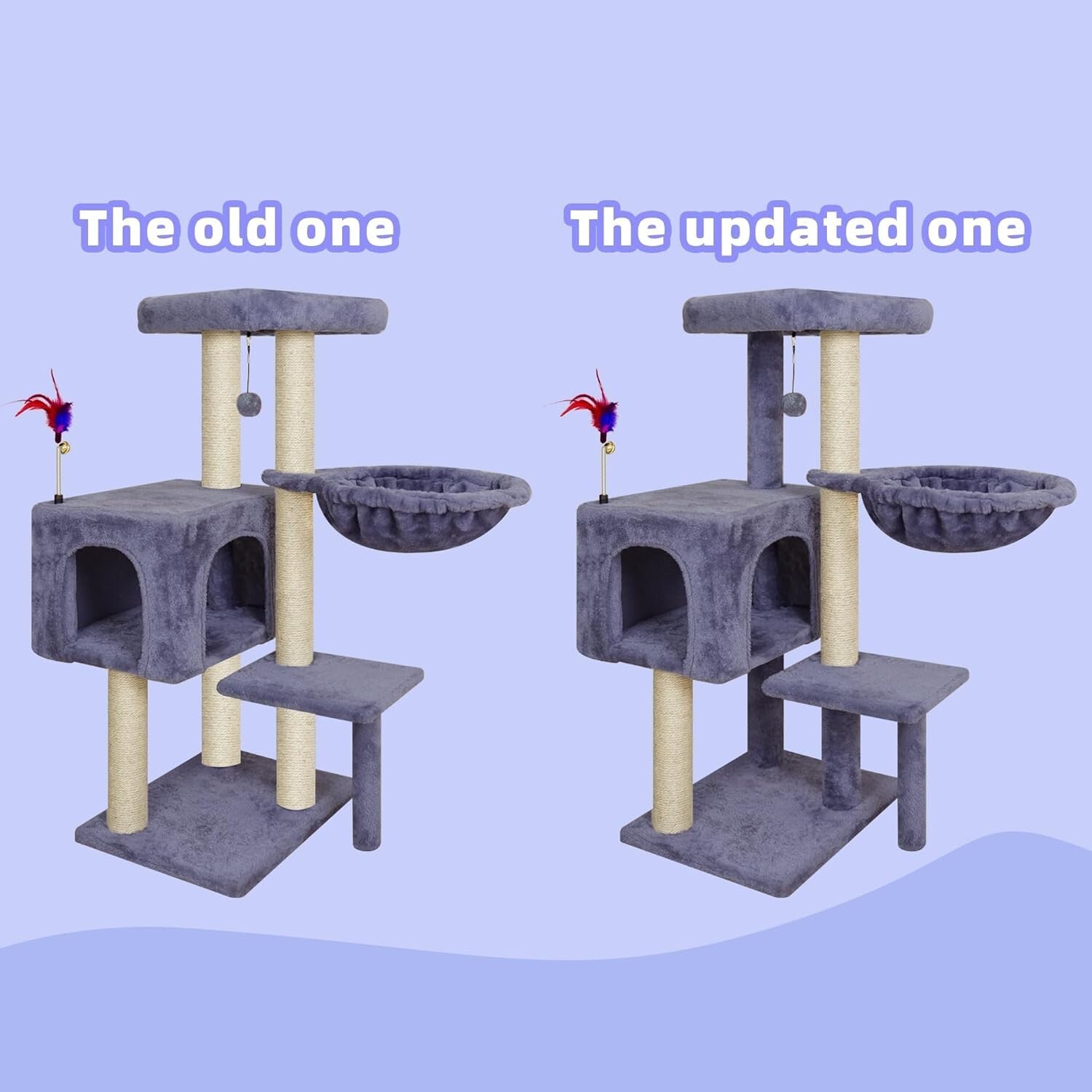 35.4'' Multifunction Cat Tree with Cozy Condo, Hammock & Scratching Post in Grey