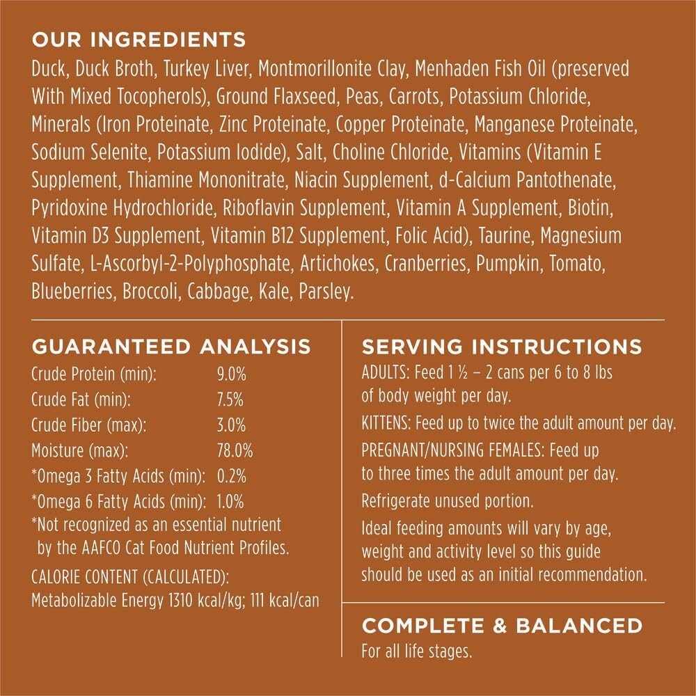 Natural Duck Pate Wet Cat Food - Grain-Free & High-Protein, 24 Pack of 3 oz