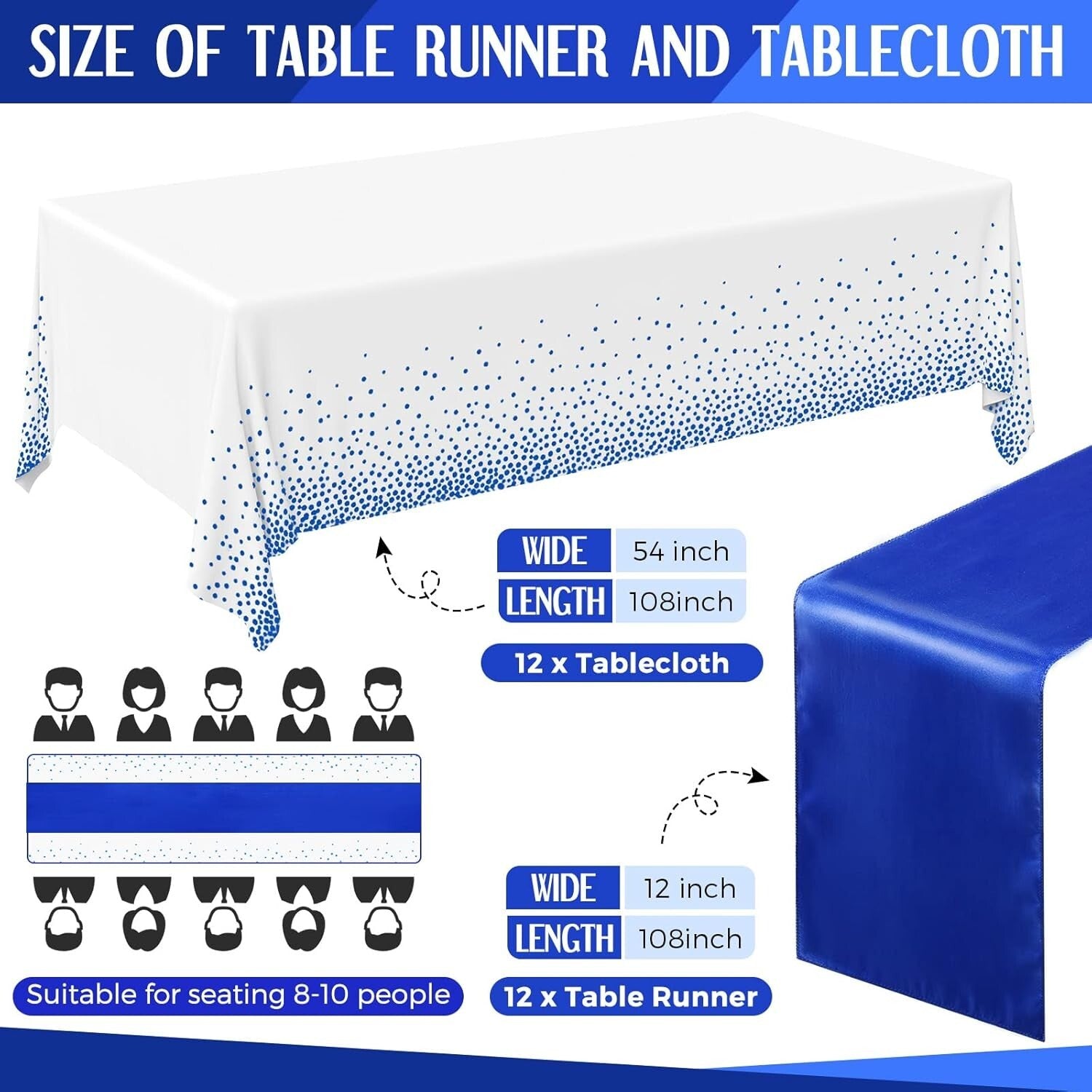 54 x 108 Inch Royal Blue Tablecloths & Satin Runners for Elegant Celebrations
