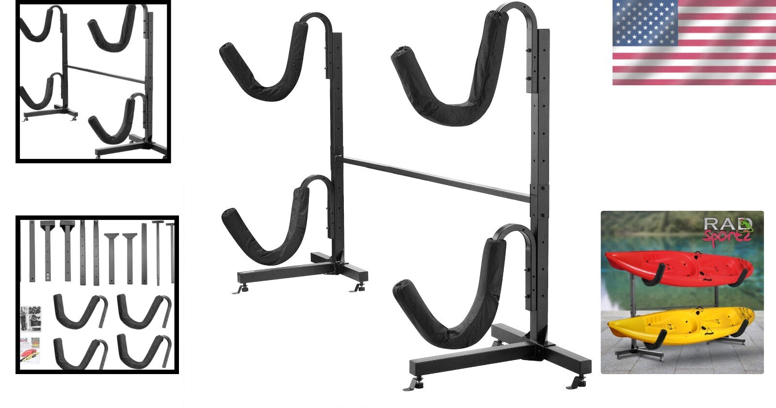 Heavy-Duty Freestanding Kayak Storage Rack with Padded Arms - Holds 2 Kayaks