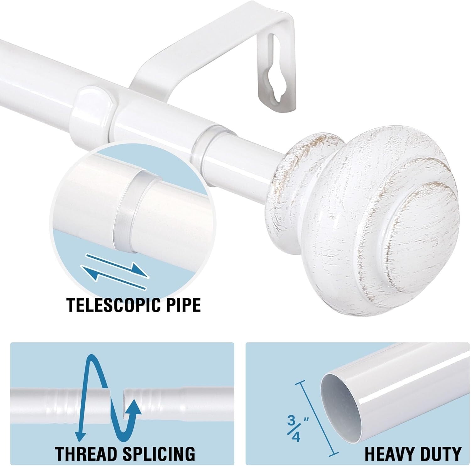 Versatile Adjustable Curtain Rods for Light to Heavy Curtains, 16.2-137.4 Inches