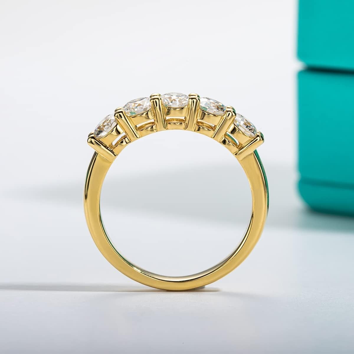 Exquisite 1.5cttw Moissanite Stackable Wedding Band in Yellow Gold Plated Silver