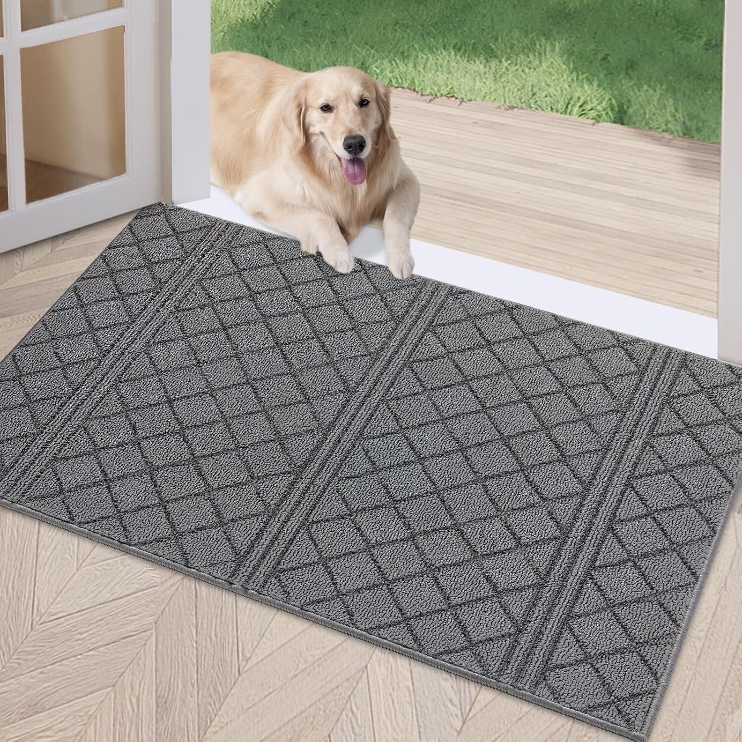 Stylish Indoor Doormat 36" x 59" with Absorbent Backing - Pet-Friendly Grey Rug