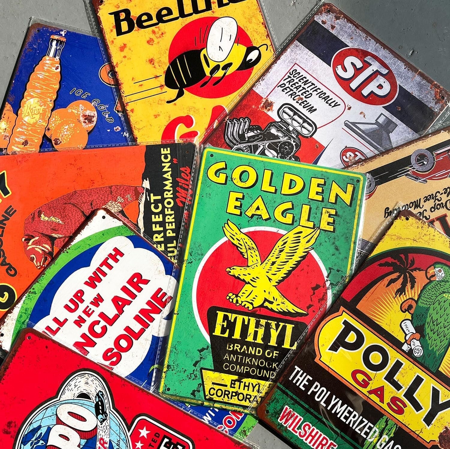 Nostalgic 35-Piece Metal Sign Collection for Kitchen, Bar, and Garage