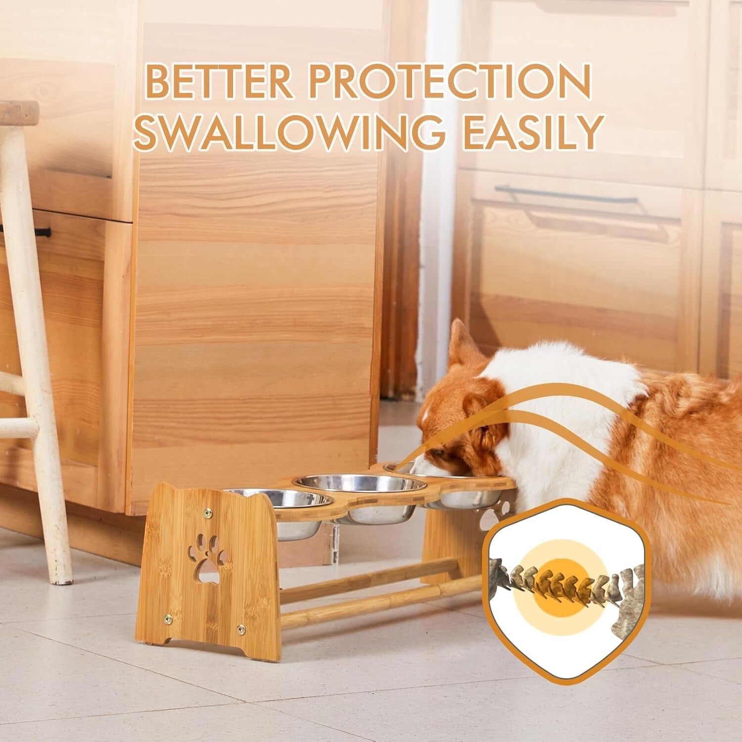 Stylish Elevated Dog Feeder with Anti-Slip Bamboo Base & Stainless Steel Bowls