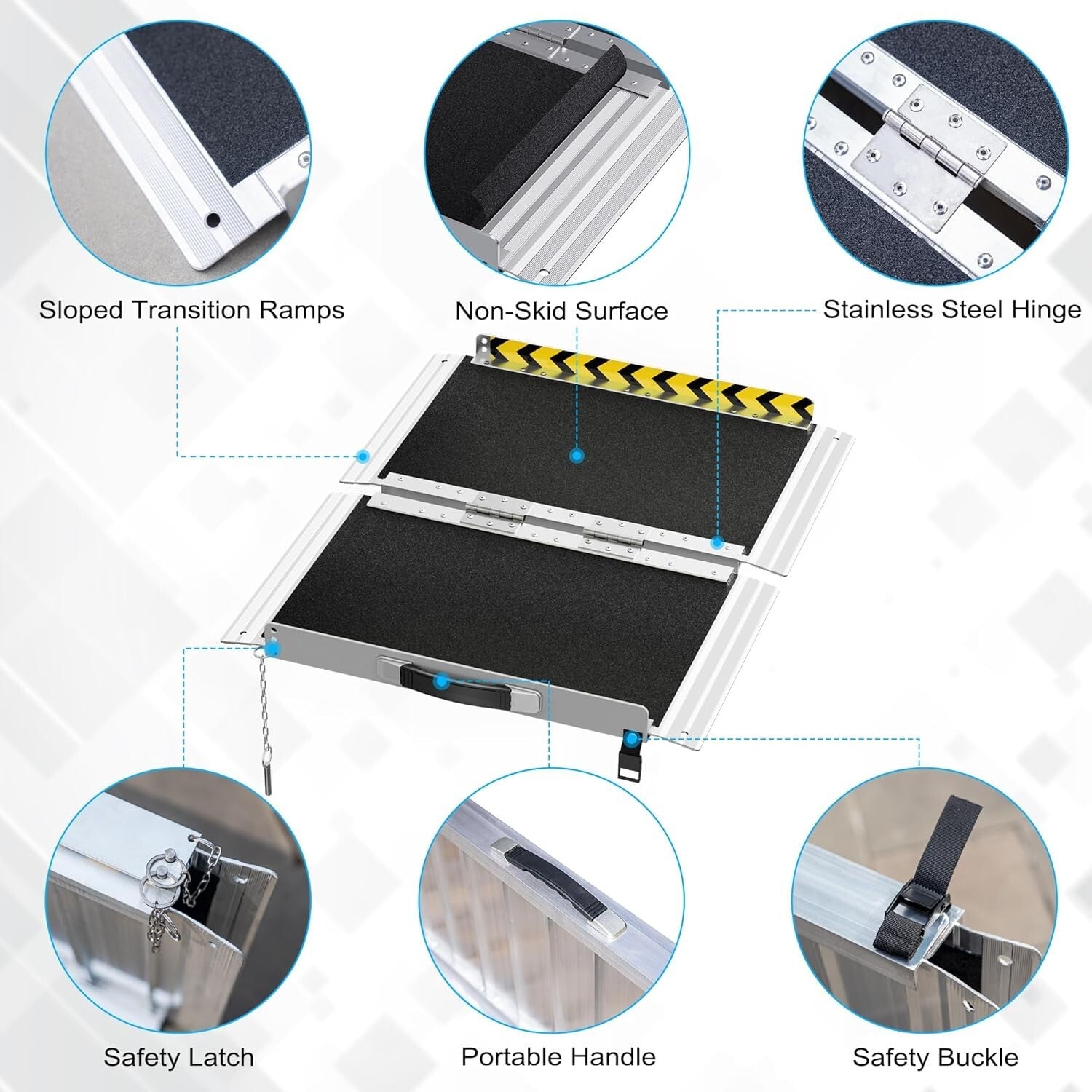 Portable 2FT Aluminum Wheelchair Ramp with Non-Slip Surface - 600 lb Capacity