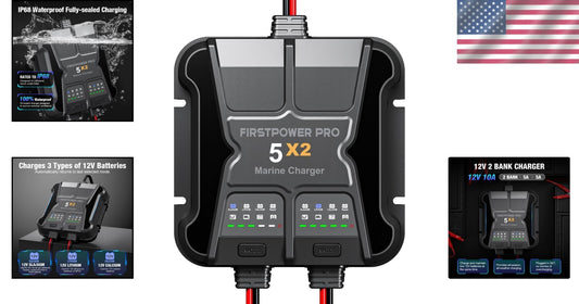 IP68 Onboard Battery Charger - 2-Bank, 10A for SLA/Lithium & Calcium Batteries