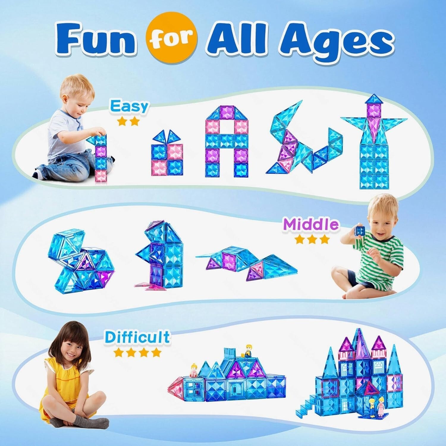 102PCS Magnetic Building Blocks: Sparkling STEM Ice Castle for Kids' Creativity