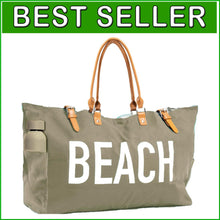Load image into Gallery viewer, Sandproof Travel Tote with Waterproof Lining and Stylish Vegan Leather Handles