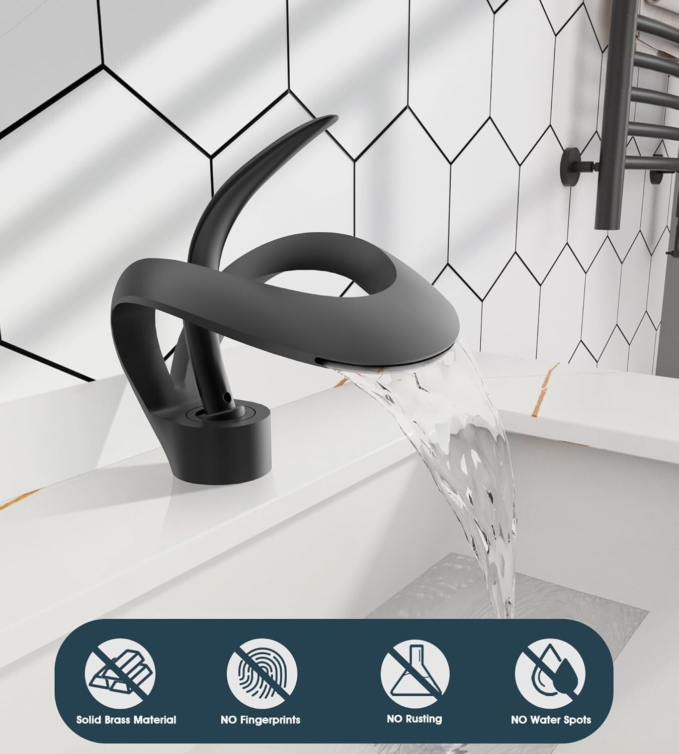 Stylish Single Handle Bathroom Faucet with Waterfall Spout and Pop-Up Drain