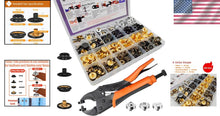 Load image into Gallery viewer, Versatile 100 Set Metal Snap Fasteners Kit with Brass Construction and Pliers