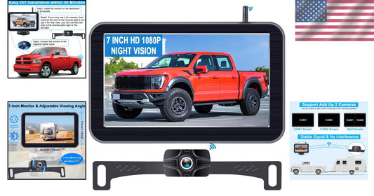 7-Inch HD 1080P Wireless Backup Camera - Night Vision & Waterproof for Trucks