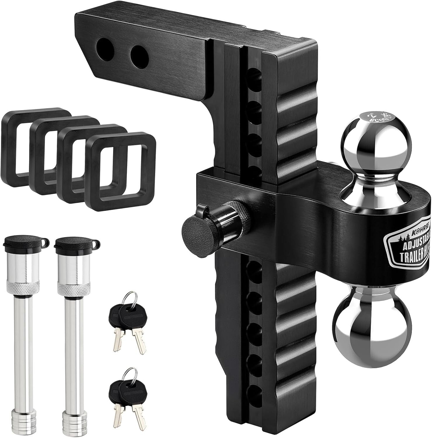 Aluminum Tow Hitch with 10" Adjustable Drop/Rise & Silencer Pads Included