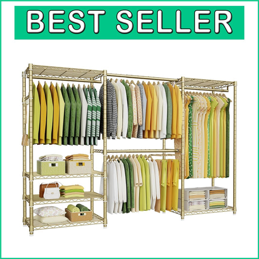 E1 Heavy Duty Adjustable 6-Tier Closet Garment Rack - Expandable Gold Organizer