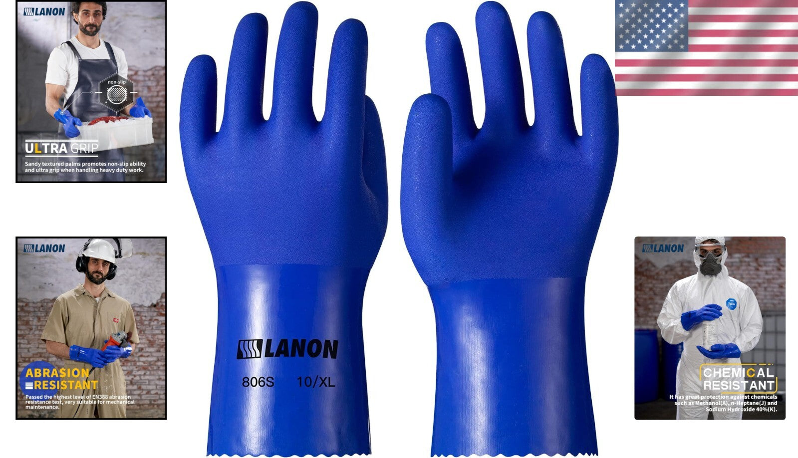 XL PVC Rubber Gloves with Breathable Liner - LANON 6 Pairs for Various Uses