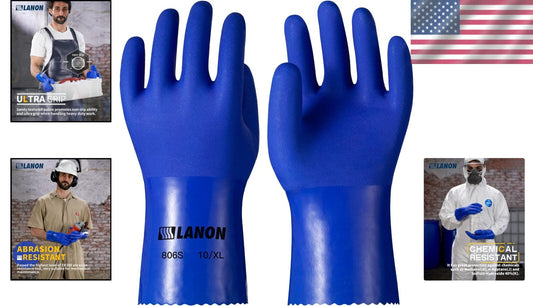 XL PVC Rubber Gloves with Breathable Liner - LANON 6 Pairs for Various Uses