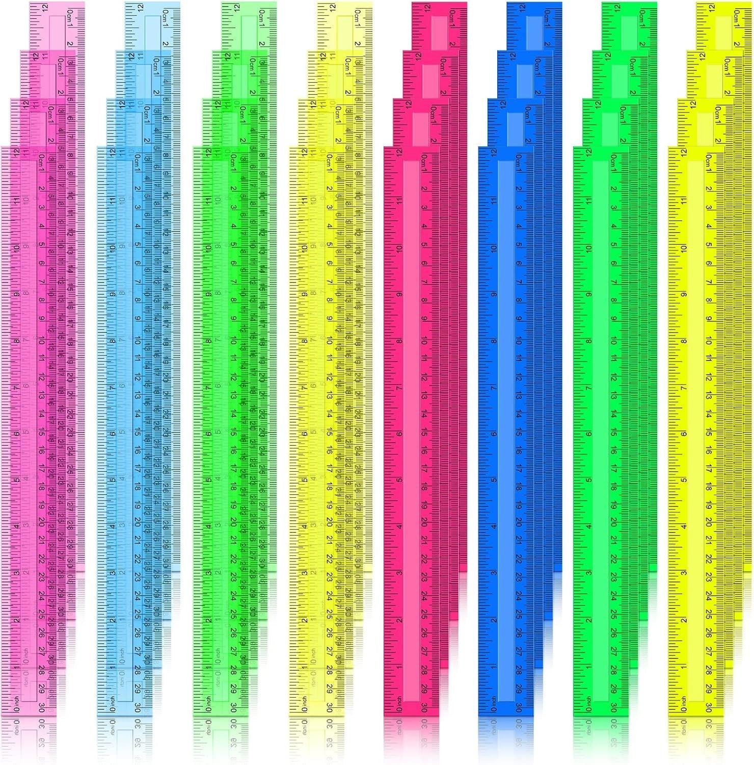 192 Pack Colorful Transparent 12-Inch Rulers for Classroom & Office Supplies