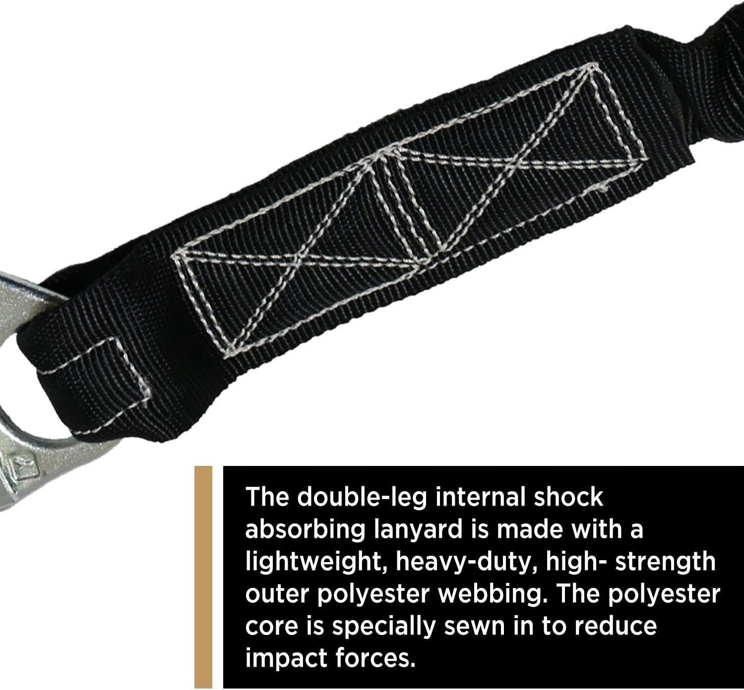 Durable Double Leg Safety Lanyard with Shock Absorption - 8500 lbs Load Capacity
