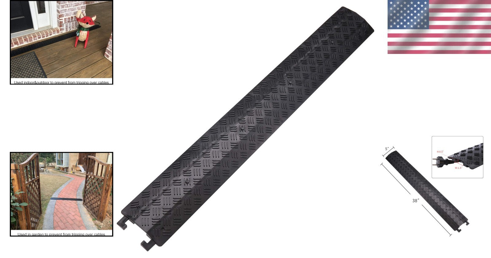 Flexible 2-Piece Cable Ramp and Cord Cover for Safe Pedestrian Traffic - Black