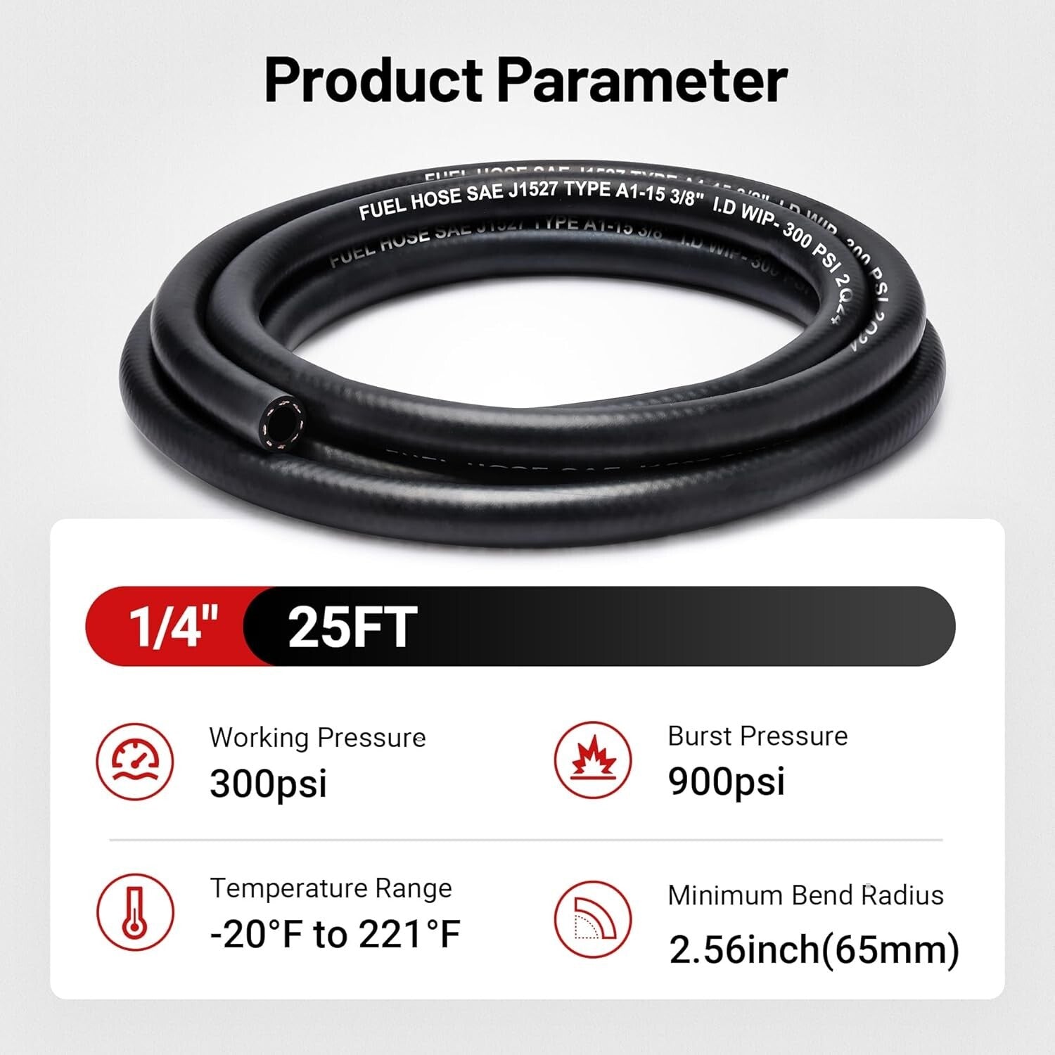 1/4" ID x 25FT Marine Fuel Hose A1-15 - Reliable for Gas & Diesel Applications