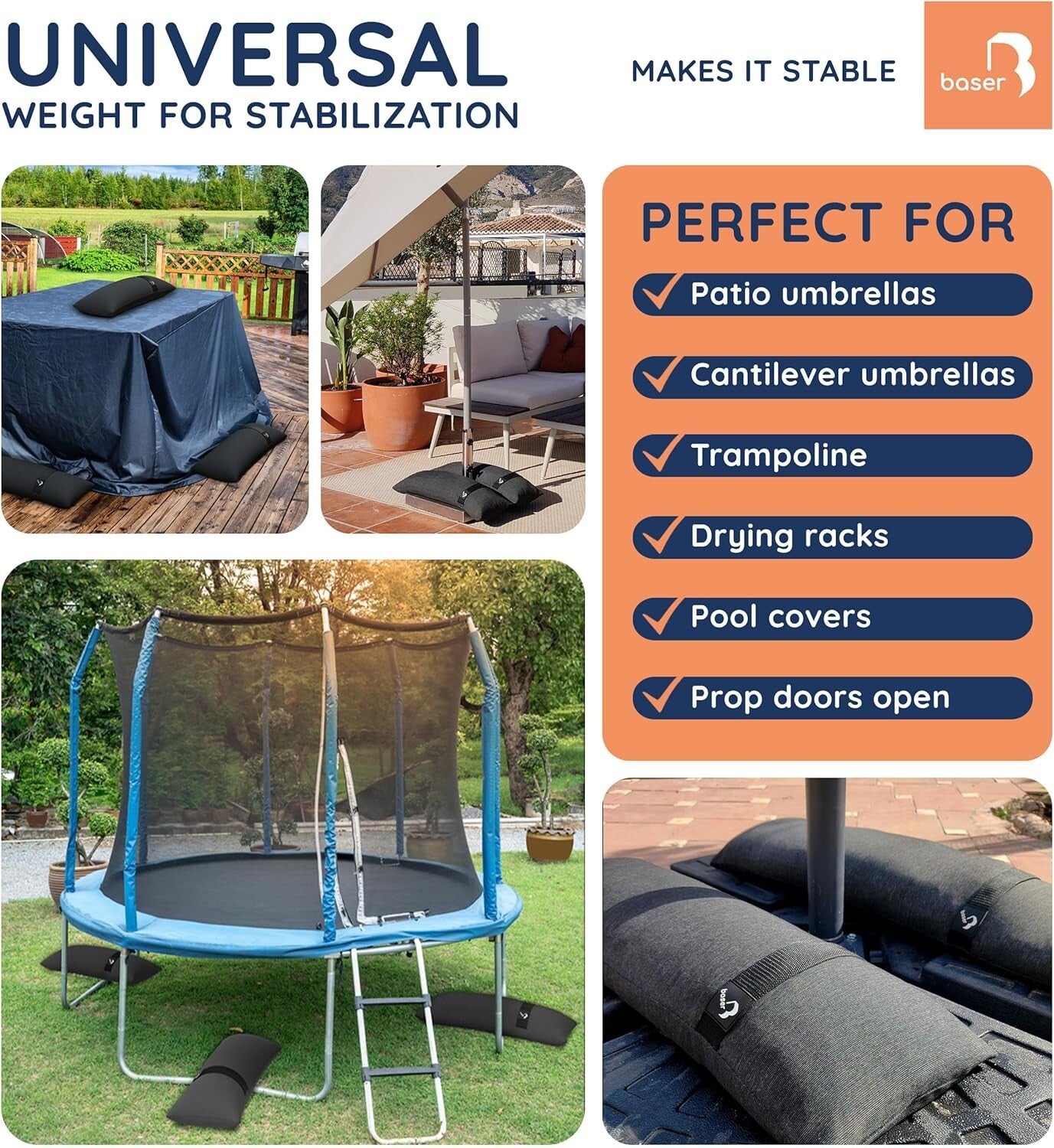 2 Fillable Straight Sandbags for Stylish Umbrella Stability - 55 LBS Each