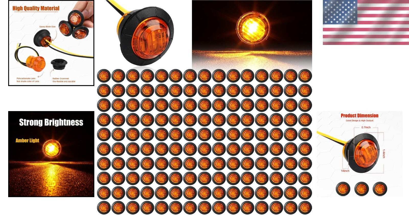 3/4 Inch Amber LED Marker Lights - 150 Set of Bright, Waterproof Indicators