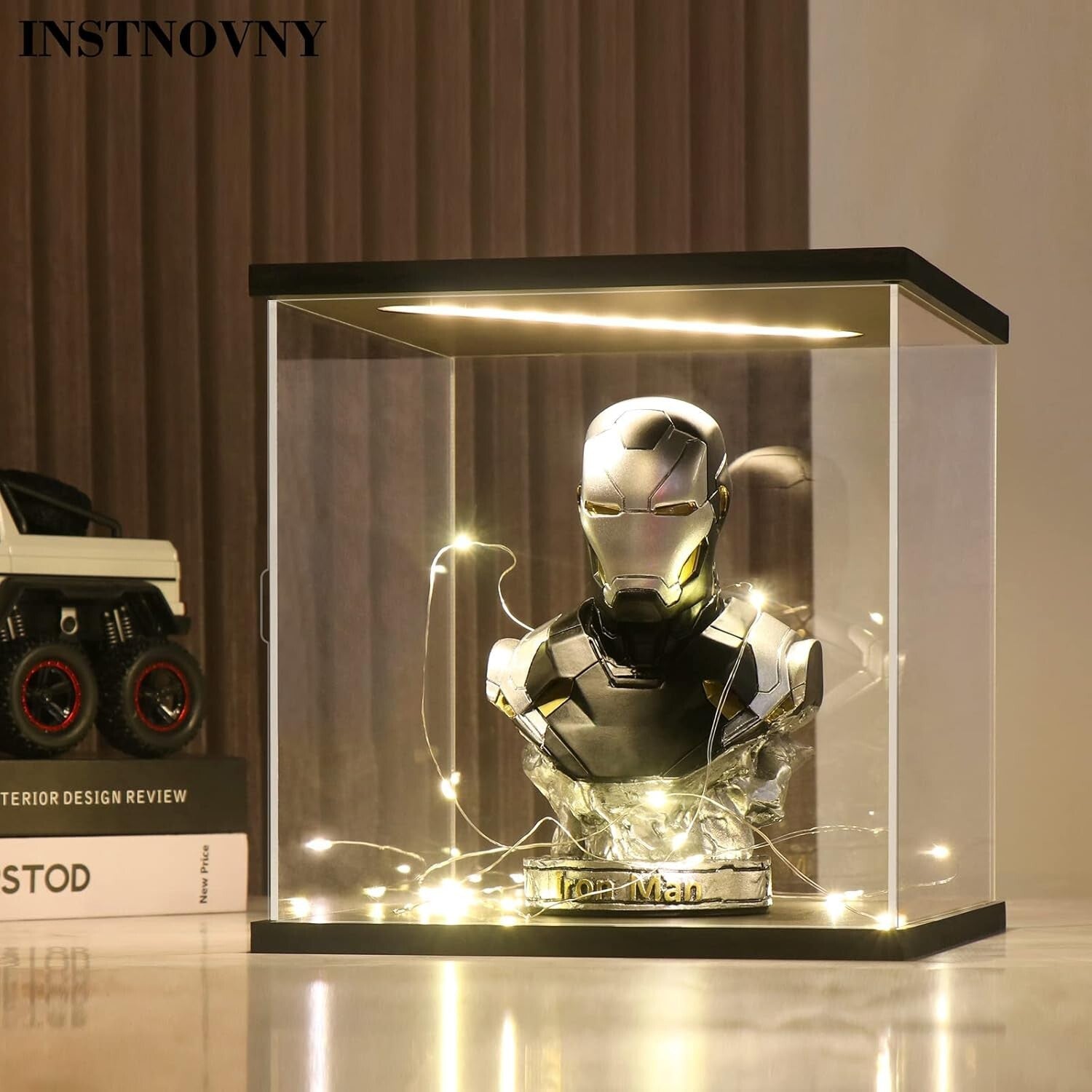 Square Acrylic Display Case with LED and Stackable Design for Collectibles, 9.8"