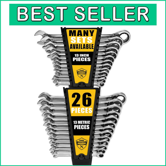 Durable 26-Pc Chromed Ratchet Wrench Set - Organized Storage with Rack Included