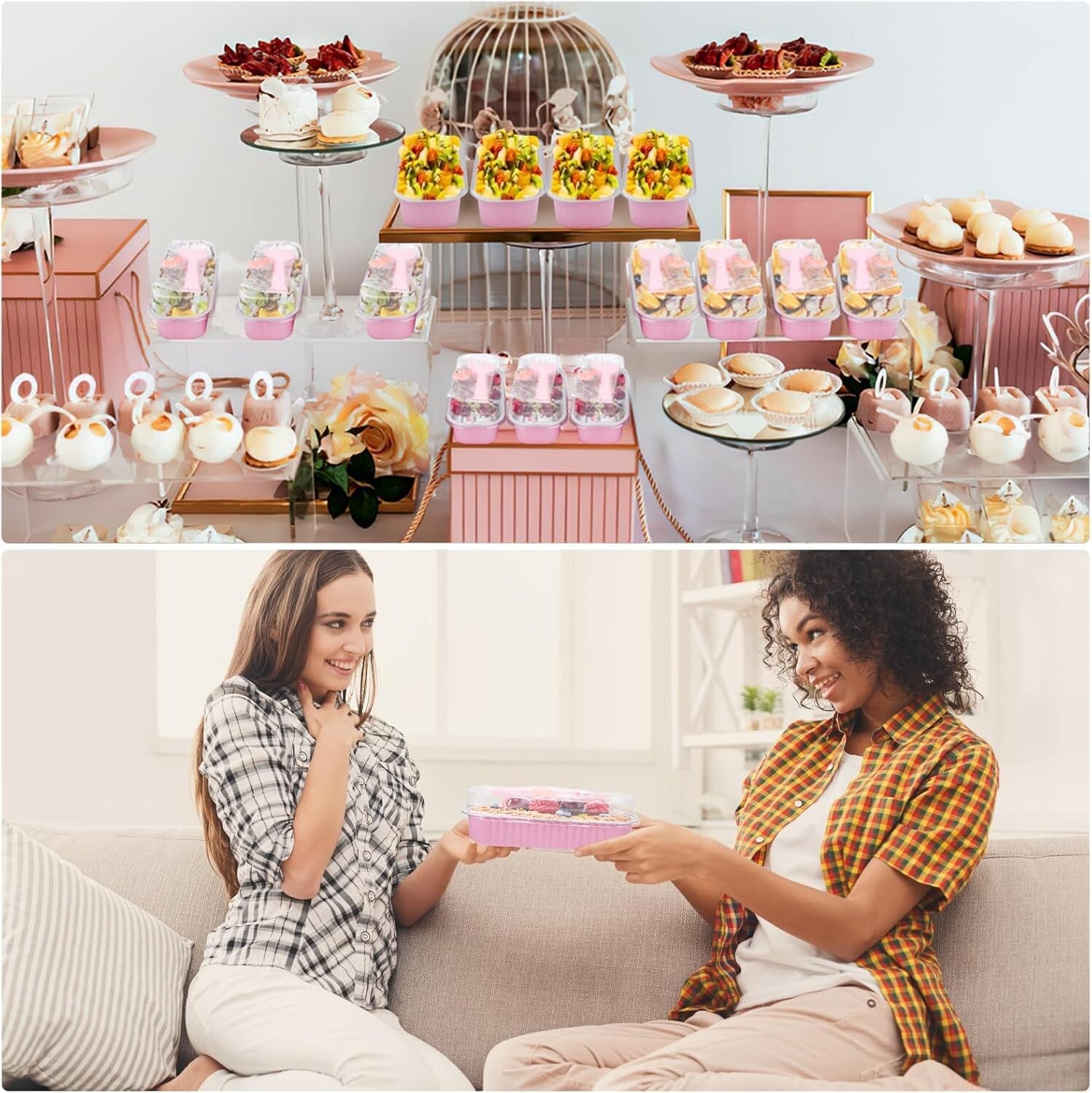 200-Pack Pink Aluminum Mini Loaf Pans with Lids - 6.8 Oz Rectangle Baking Cups