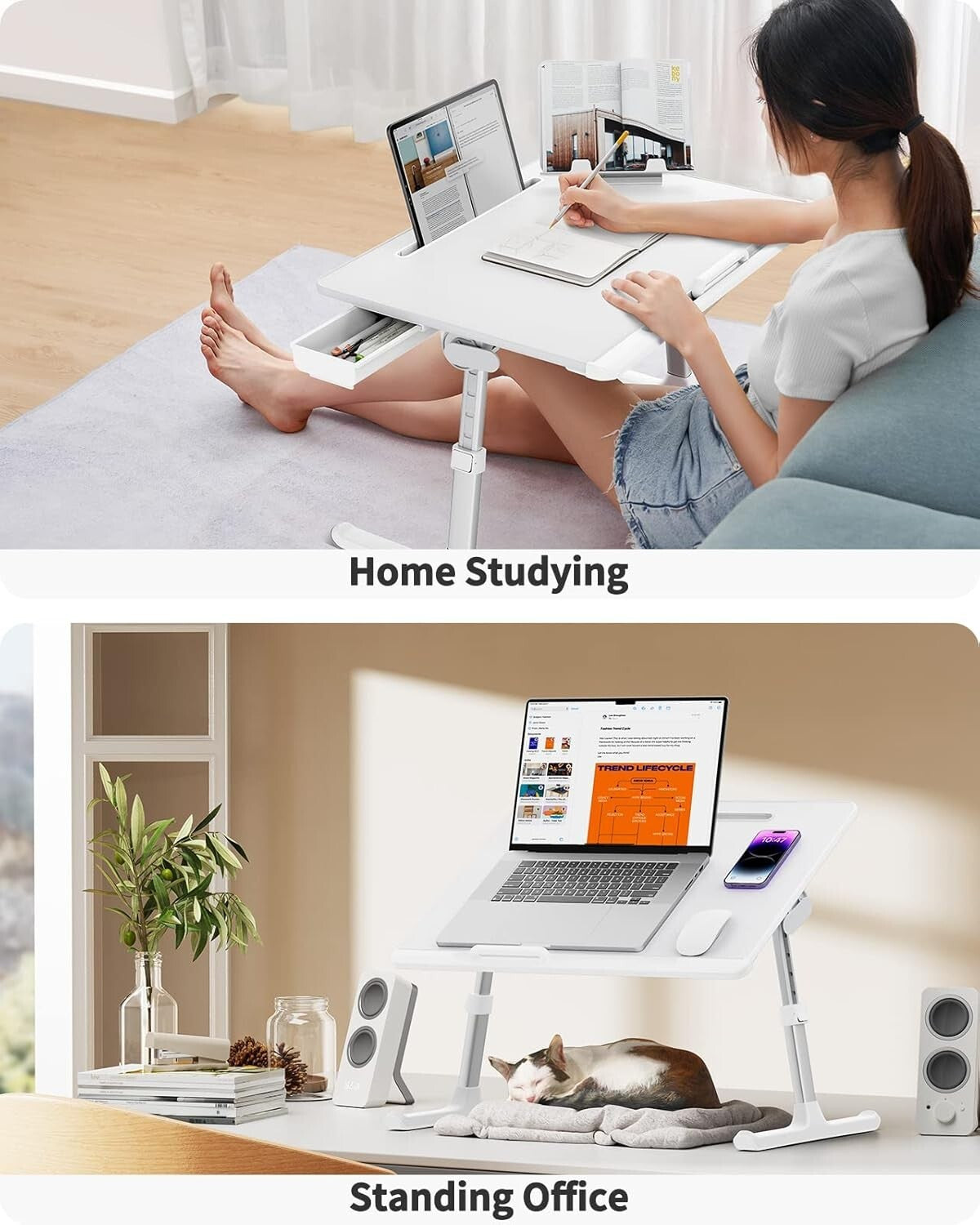 Versatile White Laptop Bed Desk - Height Adjustable for Work & Relaxation