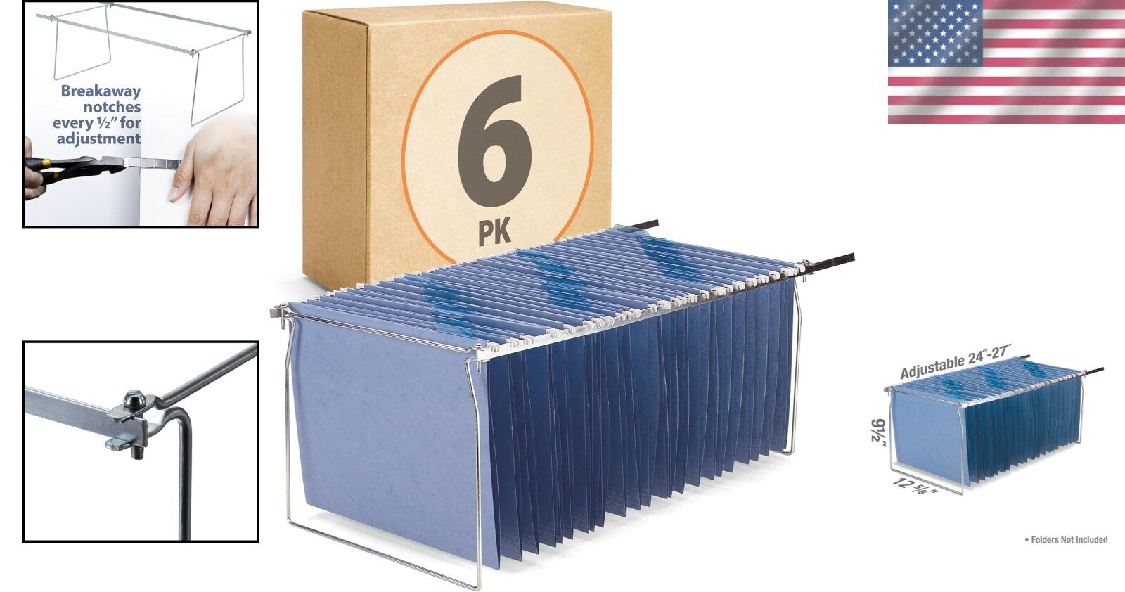 Robust Hanging File Frames for Letter Files with Breakaway Notches - 6 Pack
