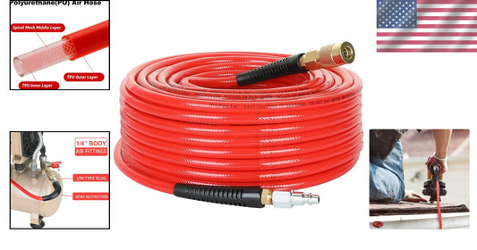 1/4" x 100ft Super Flexible Polyurethane Air Hose with Quick Connect Fittings