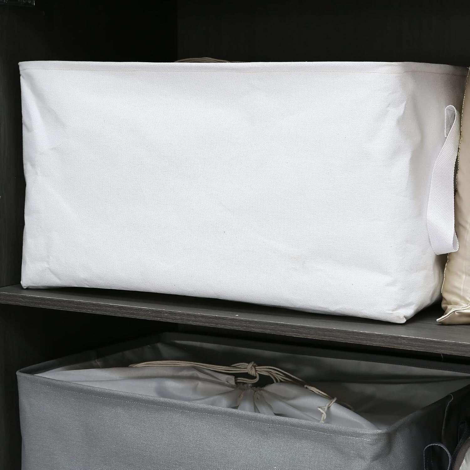 White 102L Storage Bins with Drawstring Covers - Versatile Closet Organizers