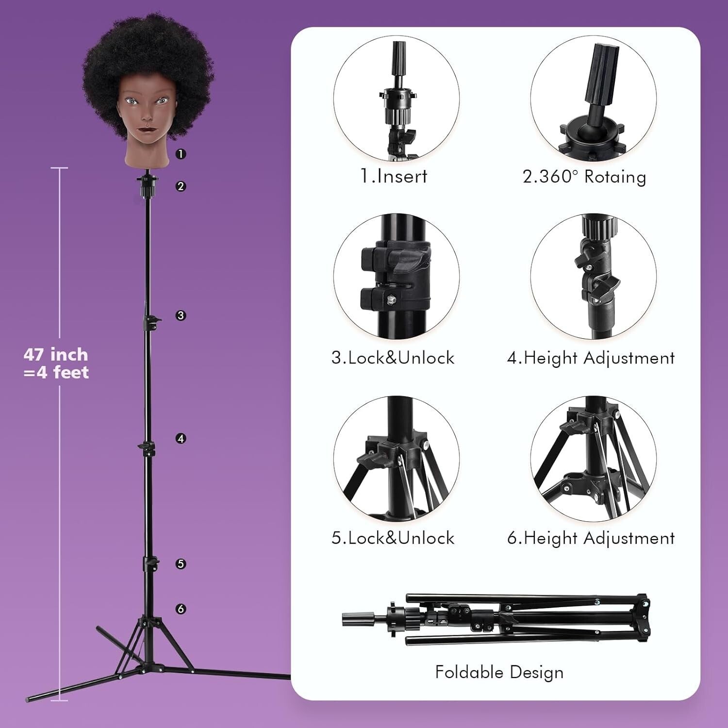 10-Inch Afro Curly Hair Mannequin Head with Table Clamp - Perfect for Styling