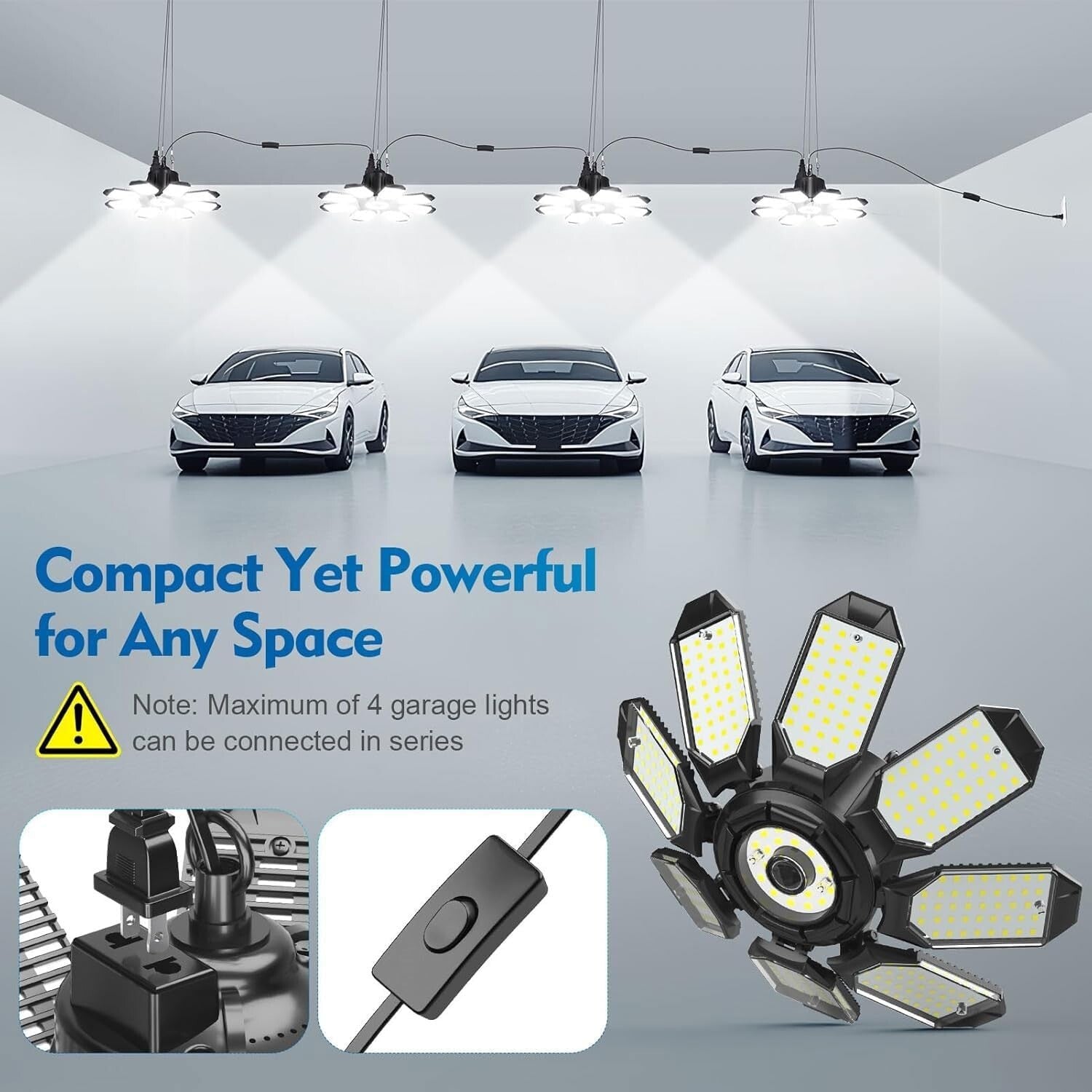 2024 Upgraded 250W LED Garage Lights + 8+1 Panels for Total Lighting Flexibility