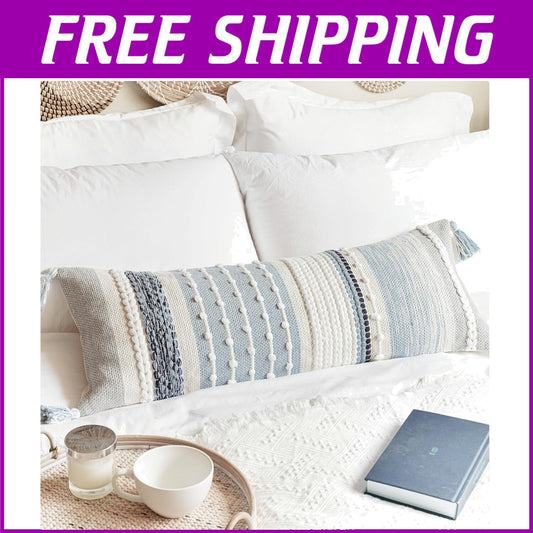 Artisan-Made 14x36 Coastal Blue Decorative Lumbar Pillow Cover for Modern Spaces