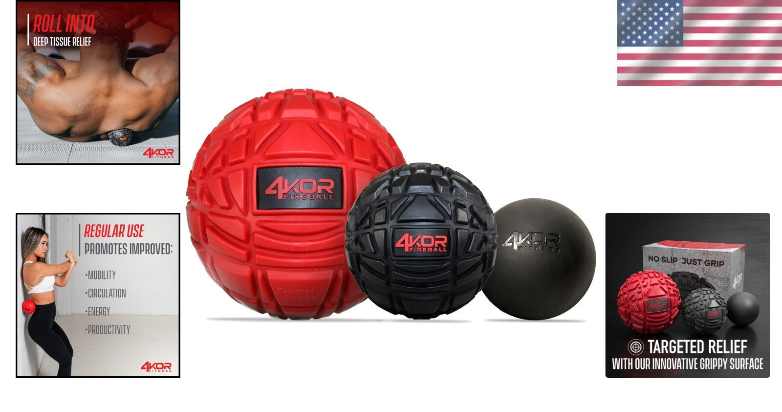 Portable 4KOR Grippy Massage Balls for Ultimate Muscle Pain Relief and Mobility