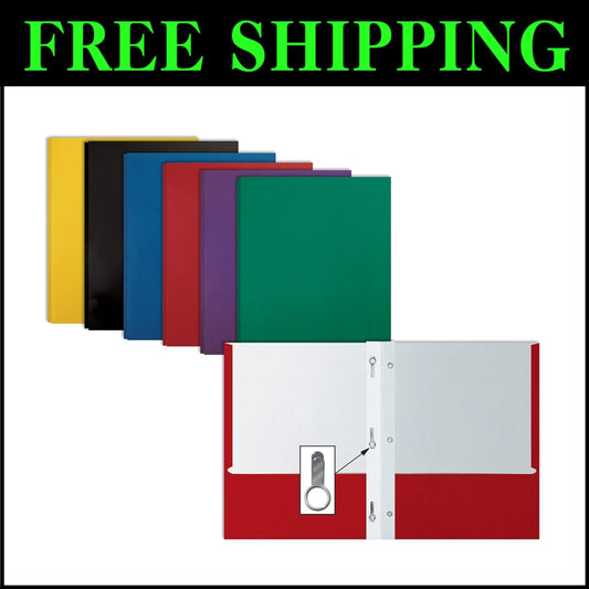 Vibrant 2-Pocket Paper Folders with Fasteners - Set of 100 in Assorted Colors