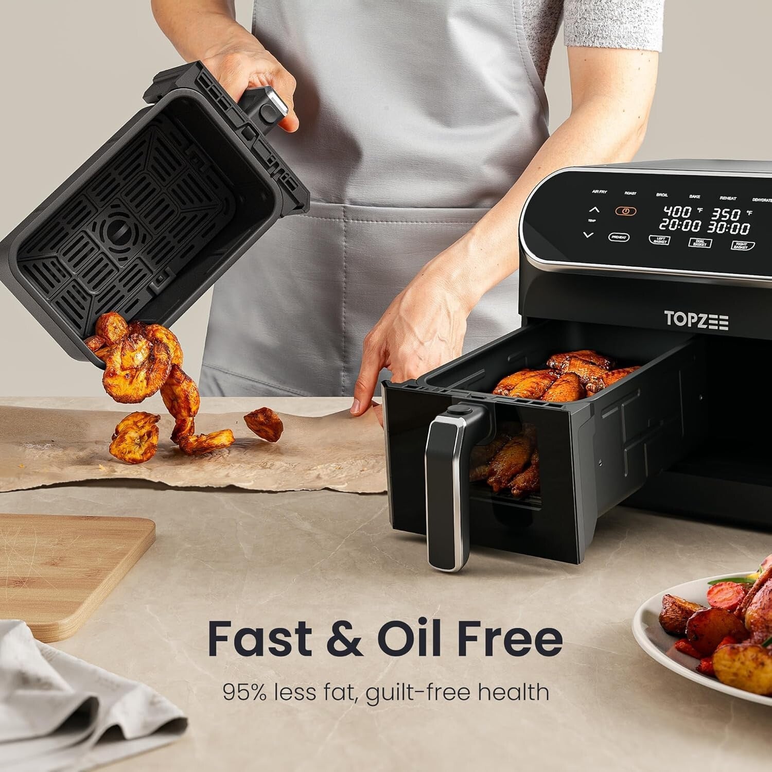 Large 8 Quart Programmable Air Fryer with Cooking Functions and Viewing Windows