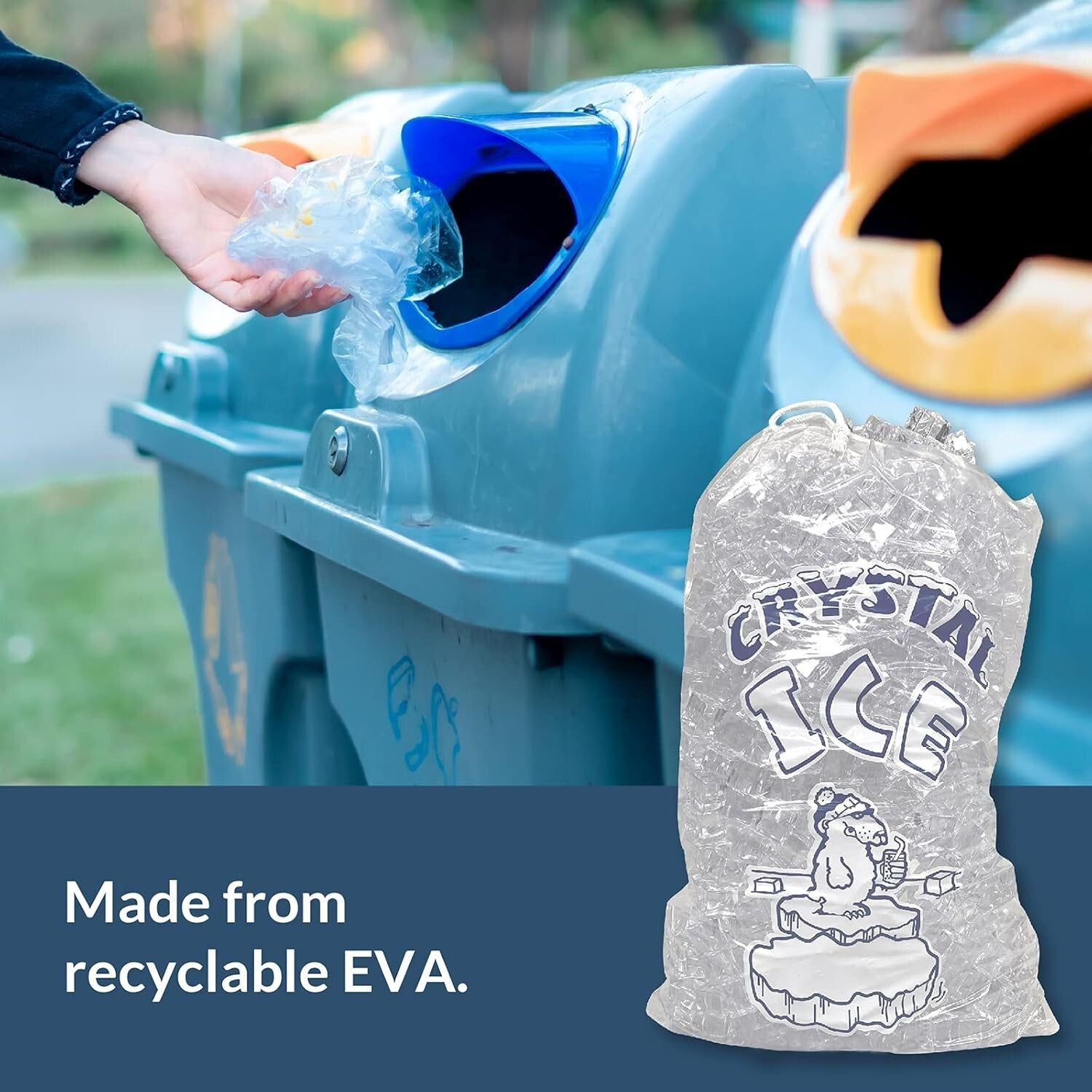 Eco-Friendly 8 lb. Clear Ice Storage Bags - 500 Count with Cotton Drawstring