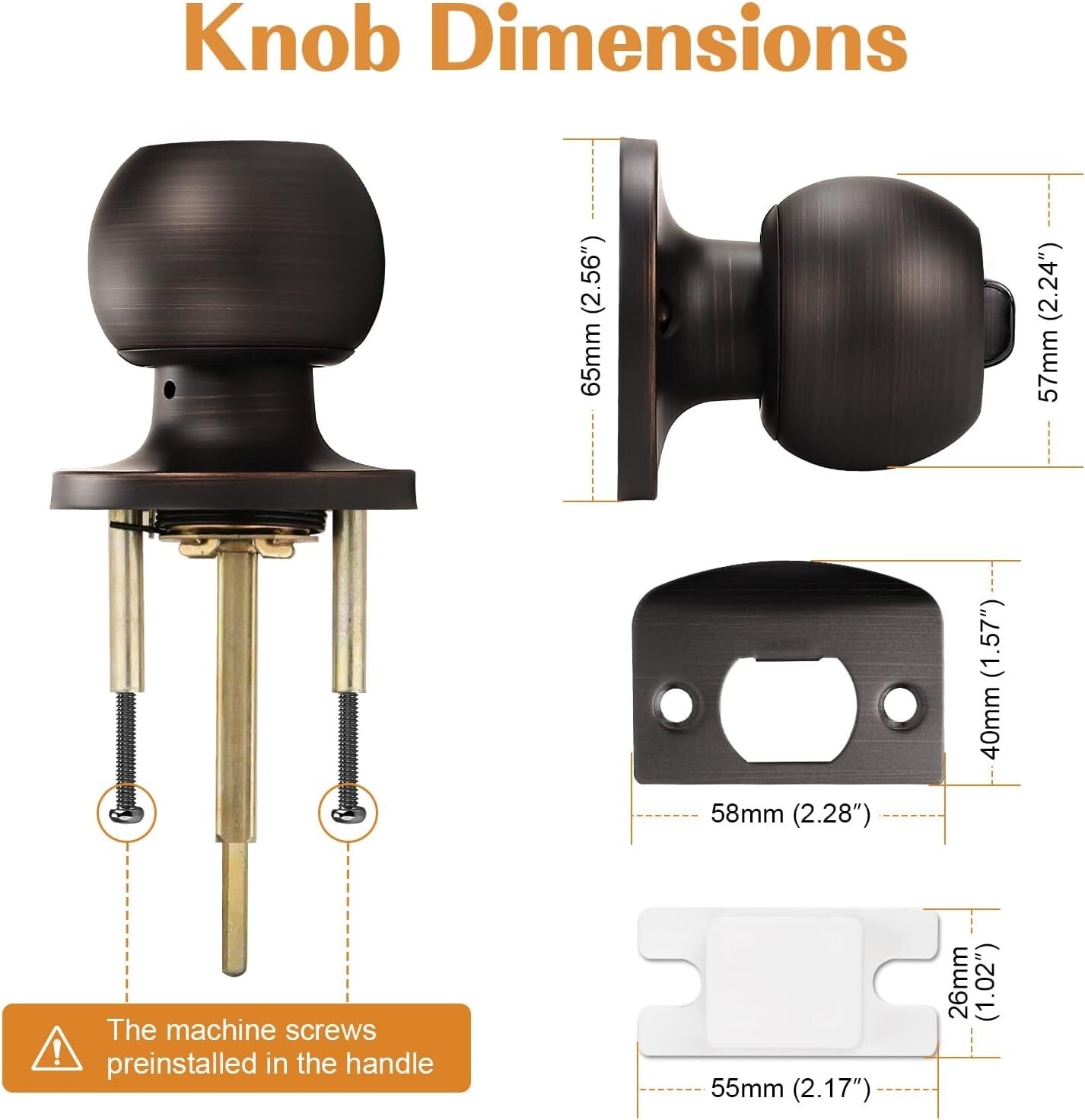 Stainless Steel Round Bathroom & Bedroom Door Knobs - 10 Pack, Bronze Finish