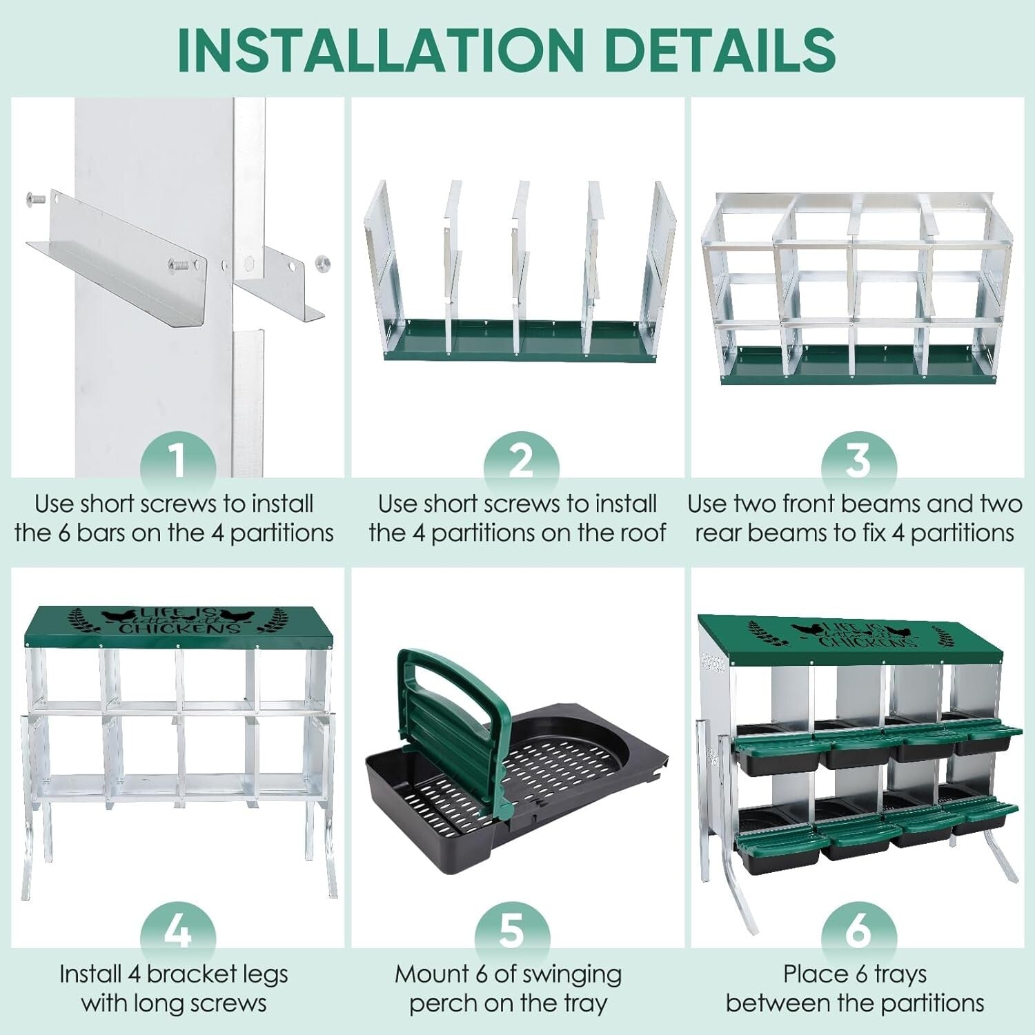 8-Hole Height-Adjustable Chicken Nesting Boxes with Automatic Egg Collection