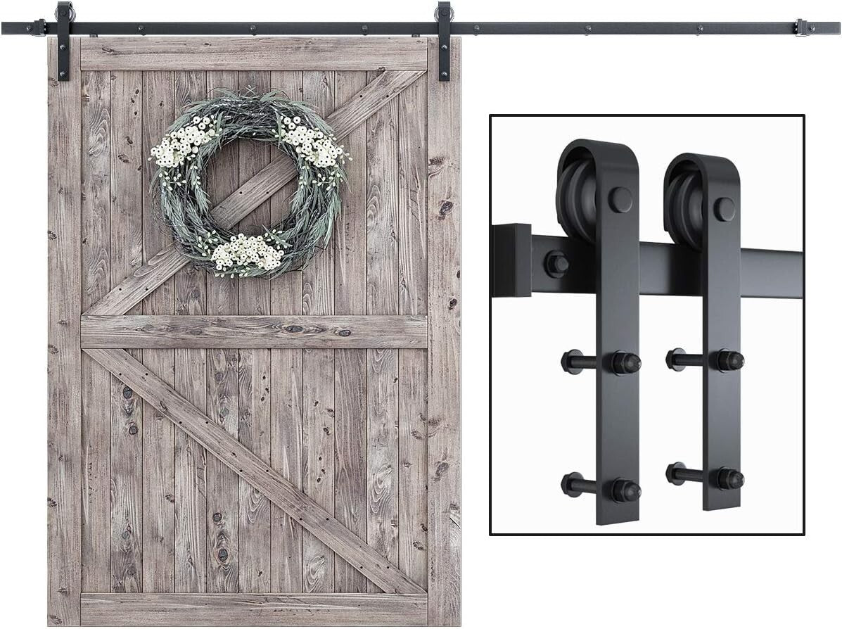 Durable Heavy Duty Black Barn Door Hardware Kit - Easy Install with Instructions